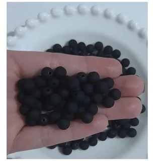 Miçanga Bolinha Emborrachada - Preto - 8mm - 100 Gramas - Aprox. 380 Peças
