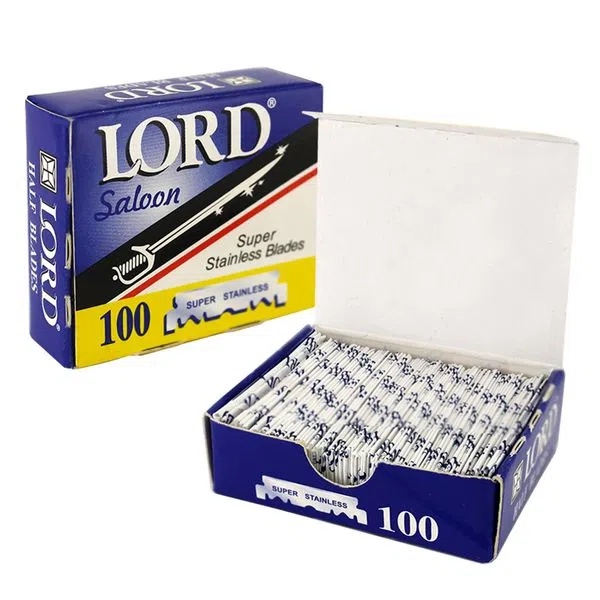 Lâmina Barbear LORD AZUL (meia) - 100 lâminas para Barbeiro