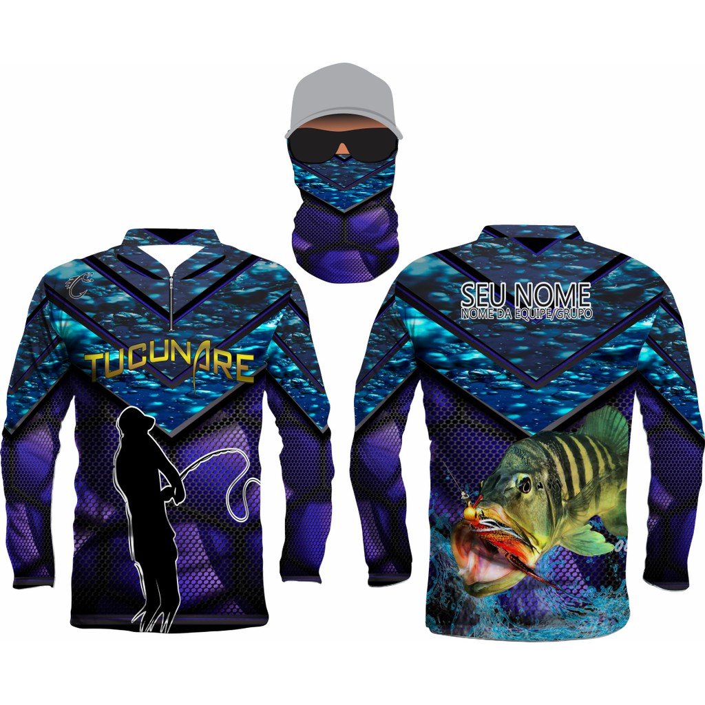 Camisa Para Pesca Com Proteção UV50 Personalizada com seu Nome Gratis +  Bandana ref14