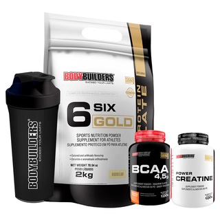 KIT Six Isolate Gold 2kg, BCAA 100g, POWER Creatina 100g, Coqueteleira - Bodybuilders