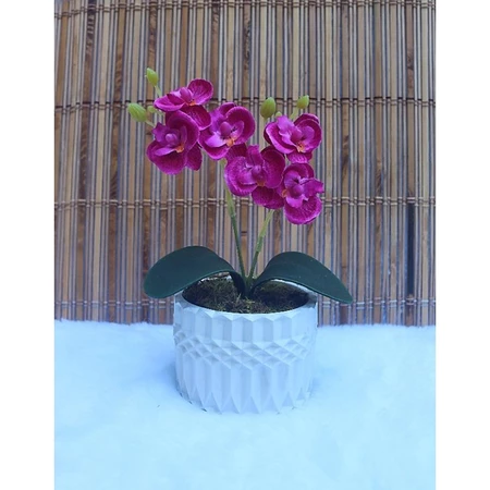 Arranjo de orquídea artificial completo vaso decorativo gesso 3D