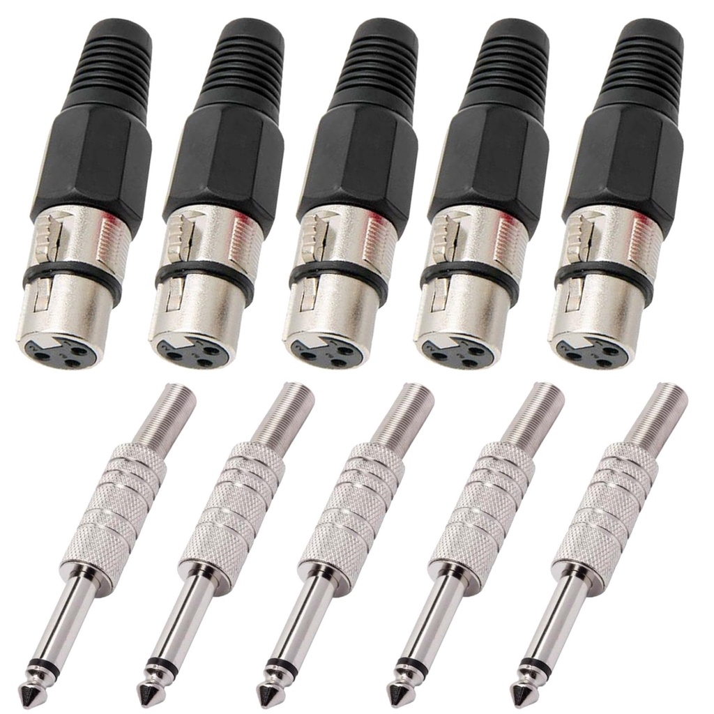 KIT Conector Plug XLR Canon Femea Corpo Preto + P10 Mono Metal (Pacote ...