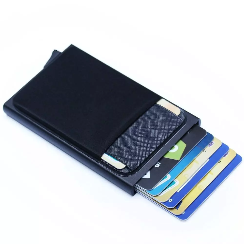 Rfid Smart Wallet Card Holder Metal Thin Slim Men Women Wallets Pop Up Minimalist Wallet Small Black Purse Metal Vallet