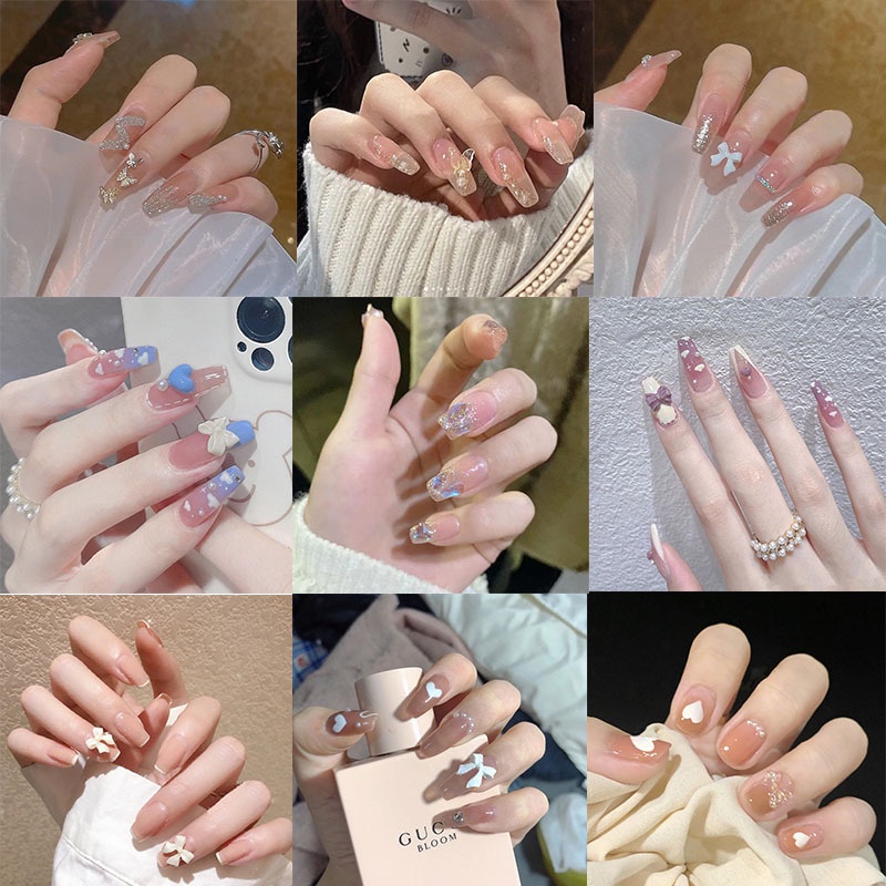 Conjunto De Unhas Postiças Com Cola Acrílicas 3D 24pçs