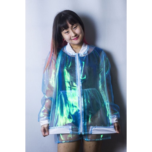 Jaqueta Bomber Holográfica Organza Transparente Várias Cores