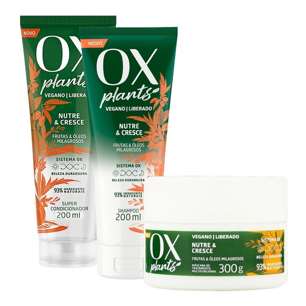 Kit Nutre Cresce Ox Plants Com Shampoo + Cond + Mascara