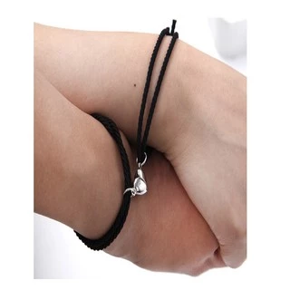 Pulseiras de Coração Magnéticas Par (2 peças) Cor Preta Casal Namorados Fashion Unissex