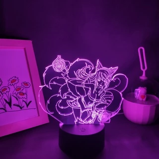 LOL League of Legends Game Figure Ahri The Nine Tailed Fox Lâmpadas 3D Led RGB Neon Luzes Noturnas Sala De Estar Decoração De Mesa