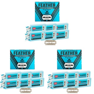 3 Cartelas Lâmina Para Barbear Feather Platinum Aço Inoxidável Com 60un Cada