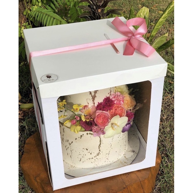 Caixa TORTA ALTA BOLO 2 ANDARES com visor 35x35x40cm.
