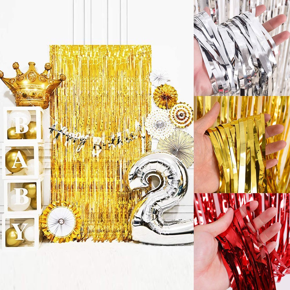 Cortina Metalizada Franja Decoração Parede Fundo para Festas Brilhante