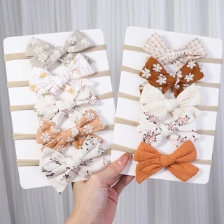 5Pcs/set Print Bows Bandas De Cabelo Para Crianças Elásticas Bebês Meninas Turban Kids Recém-Nascidos Acessórios