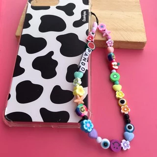 Phone strap cordinha de celular miçanga colorida personalizada nome olho grego cordão smile frutinhas