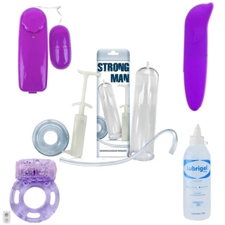 Kit Bomba Peniana+ Anel Peniano+ Vibradores+ Lubrificante