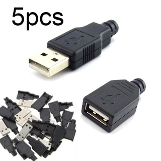 5pcs Mirco USB 2.0 Tomada 4 Pinos Conector 3 Em 1 Tipo A Fêmea Macho Preto Capa Plástica Kits De Conectores DIY BRA1