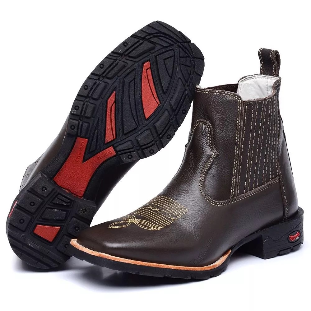 Botina Bico Quadrada Cano Curto 100% Couro Rodeio | Shopee Brasil