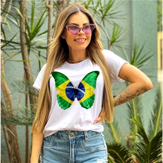 T-shirt Brasil Copa do Mundo Borboleta Bordado - Use Criativa - Camiseta  Feminina - Magazine Luiza