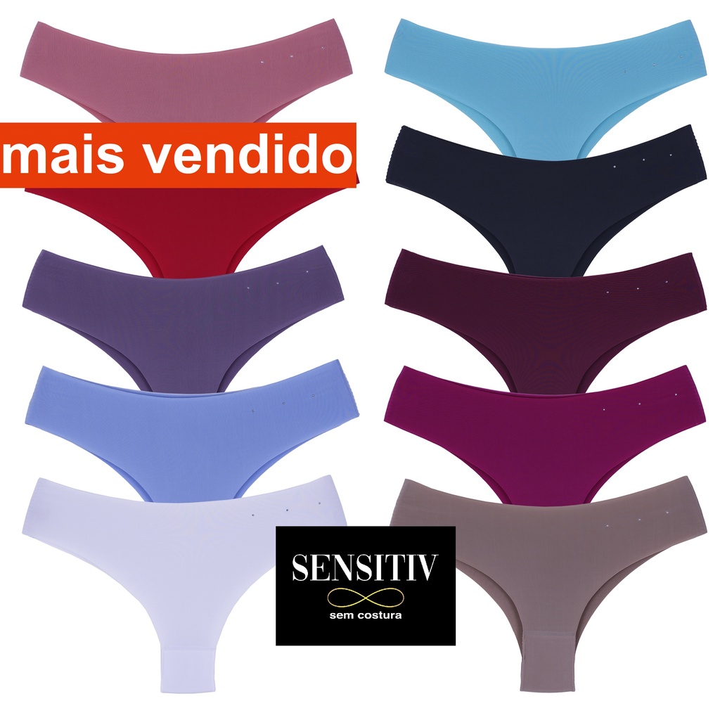 kit com 10 calcinhas tanga sensitiv sem costura corte laser original