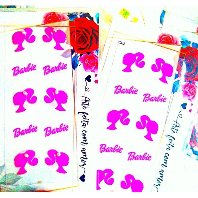 Adesivos de unhas Barbie rosa com plantinhas