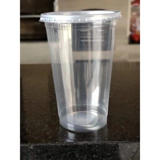 50 Copos Plásticos PP 770 ml Transparente Reforçado com Tampa Reta Sem Furo