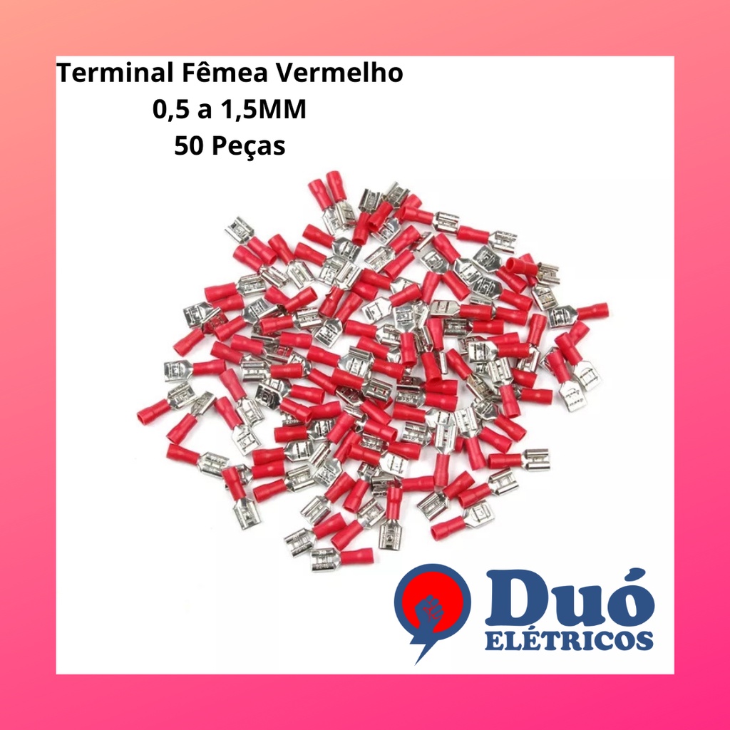 Terminal Femea Pré Isolado - 0,5 a 1,5mm - 50 Pçs. | Shopee Brasil