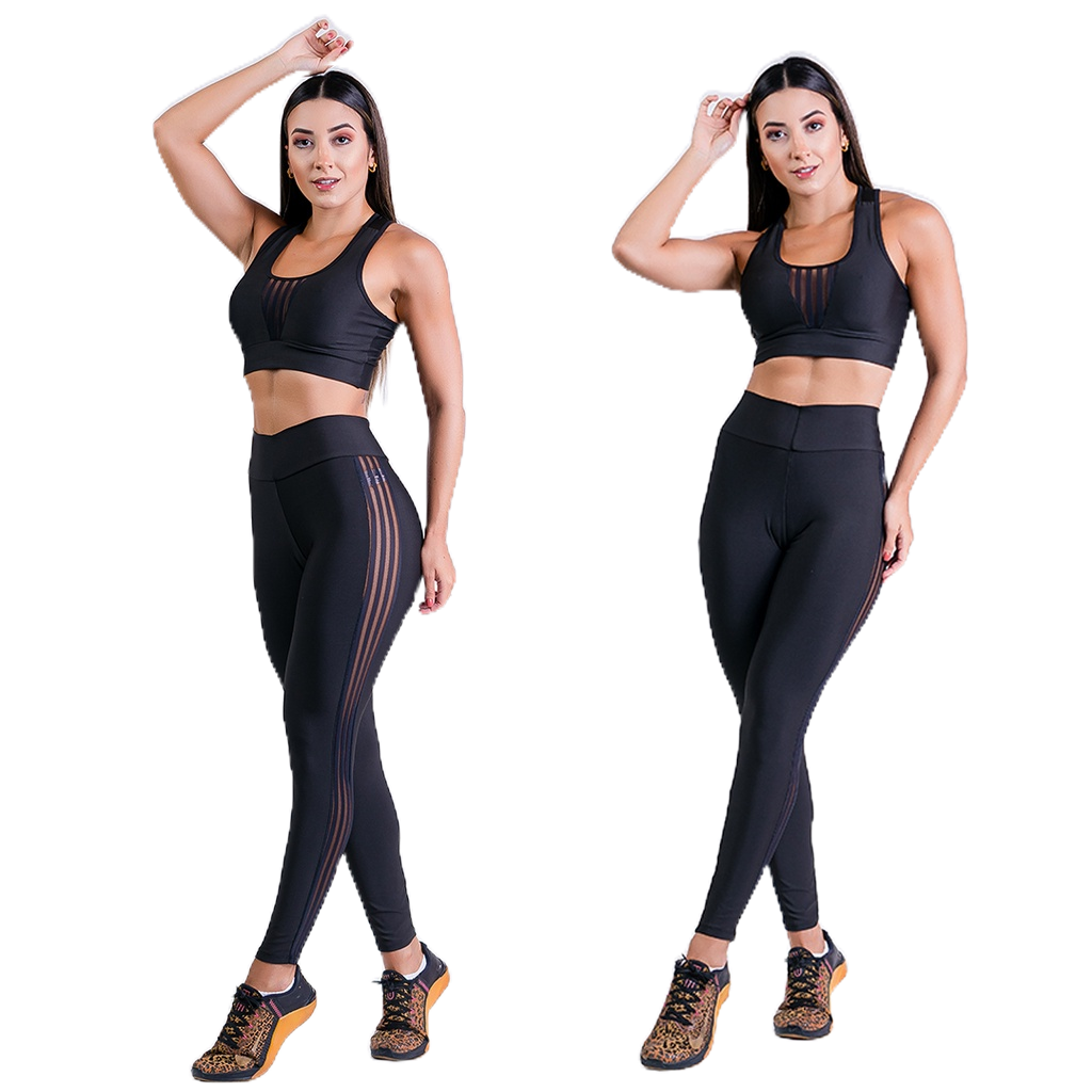Conjunto Feminino para Academia com Tule, Calça Legging Feminina Cos