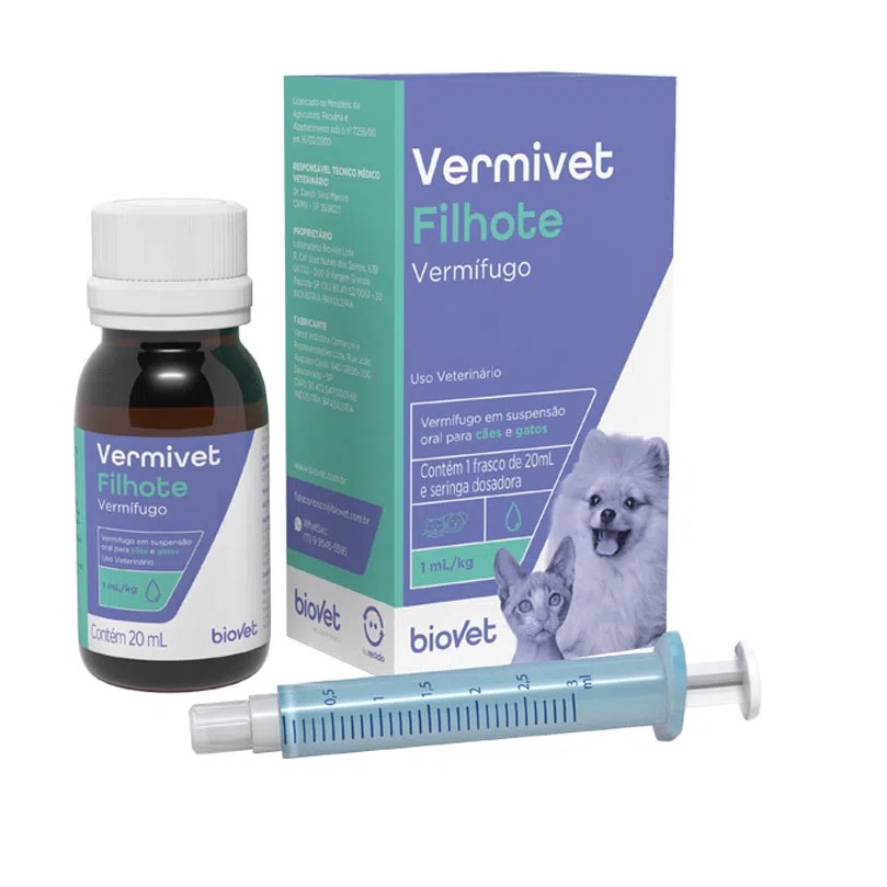 Vermífugo Biovet Vermivet Filhotes para Cães e Gatos - 20ml | Shopee Brasil
