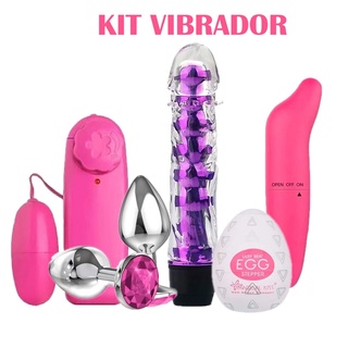 Kit Vibrador Bullet Multivelocidade+Penis Personal(SORTIDO)+Golfinho ponto G Bico 2+ Plug anal Aço P+Egg Masturbador