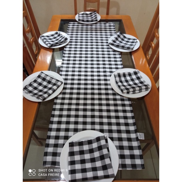 Caminho de Mesa Xadrez Preto e Branco - Moça do Pano