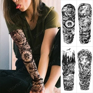 Relógio Grande De Manga Comprida Tatuagem Flores Rosas Relógio À Prova D 'Água Temporária Tatto Adesivo Relógio De Bolso Tempo Arte Do Corpo Completo Falso