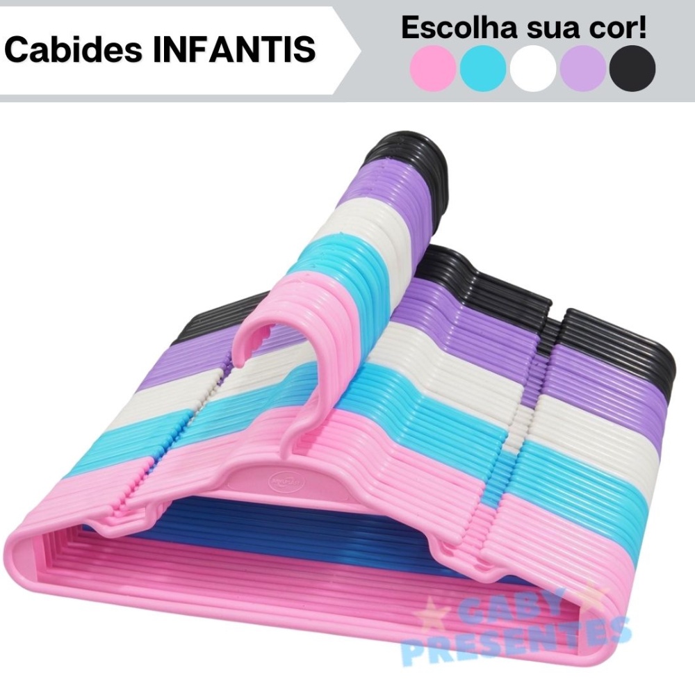 Kit Conjunto Cabide Infantil 5,5mm Escolha sua Cor - 100 Unidades ...