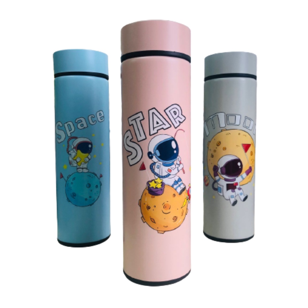Garrafa Térmica De Aço Display Led Desenho Astronauta Infantil Escolar 500ml