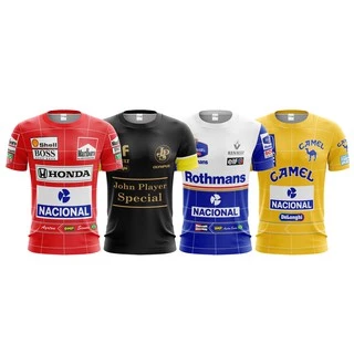Kit c/ 4 Camisetas Dry-Fit Ayrton Senna Formula 1 Uniforme /Jersey Retrô