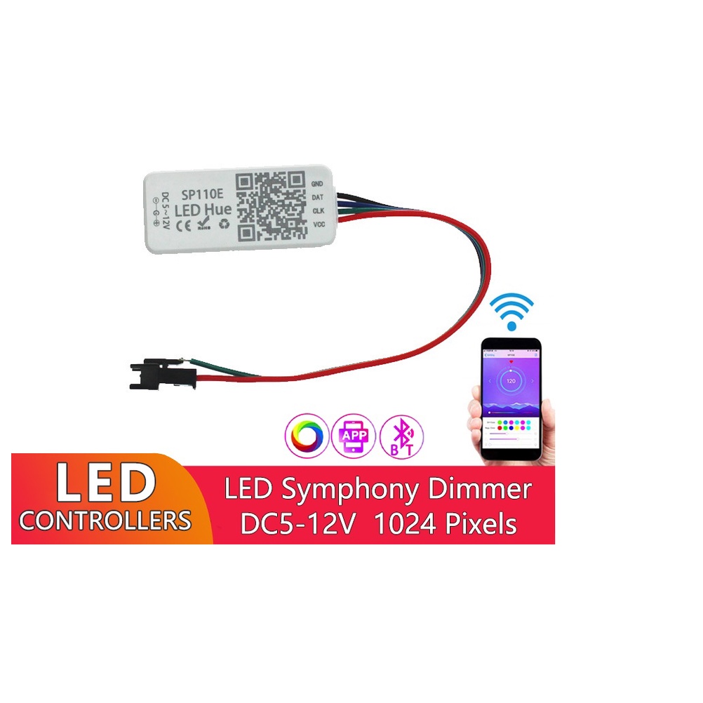 Controladora SP107e Bluetooth Fita LED RGB Digital 2811 2812 2815 6803 VU  Endereçada 5-24V - Planet Iluminação