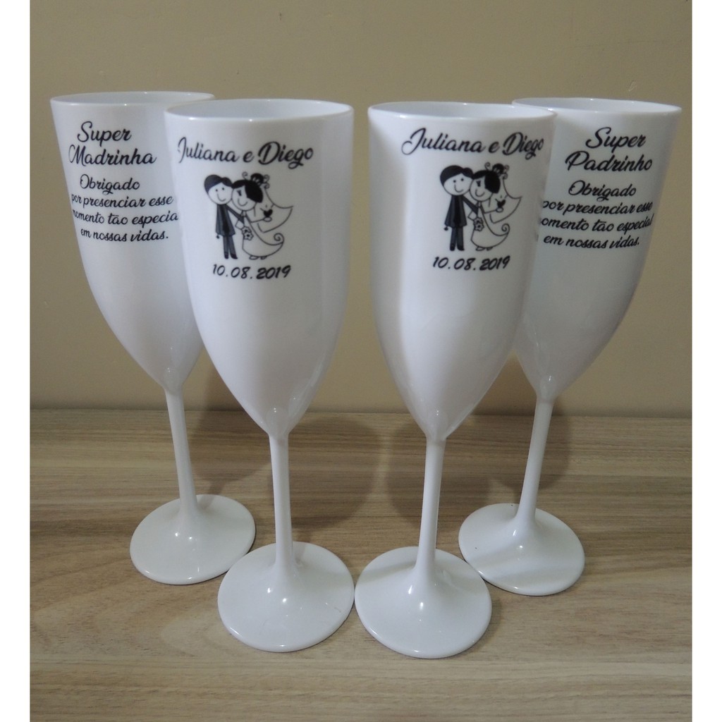 Taças de Champanhe Casamento em Acrílico 180ml Personalizada | Shopee ...