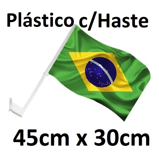 1 Bandeira do Brasil 30cm x 45cm POLIESTER c/Haste Bandeira PARA CARRO