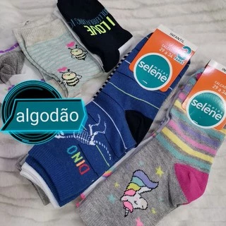 Meia De Algodão Kit/3 Pares Cano Longo Ou Soquete Infantil Adulto Grossa Para Inverno Marca Selene Nao Chulé Menina Menino Homem Mulher Grosso