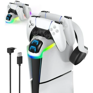 Estação De Carregamento Do Controlador Fino PS5 Com Suporte De Fone De Ouvido , Acessórios Carregador De Rápido Luz RGB Para Playstation 5 , Remoto Cabo