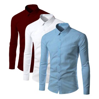 Kit 3 Camisa Social Masculina Manga Longa Slim Fit - Algodão - Entrega Rápida