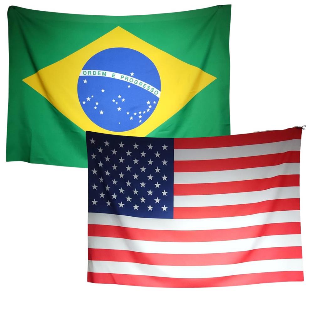 Kit Bandeiras Eua e Brasil grandes 1,50 x 1,00