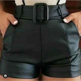 Short Feminino de Cinto Courino Cirrê Short Cintura Alta P ao GG