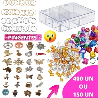 Kit Tranças Joias e Pingentes + Estojo Organizador Enfeite Para Tranças Kit com 400un / 150un / 500un