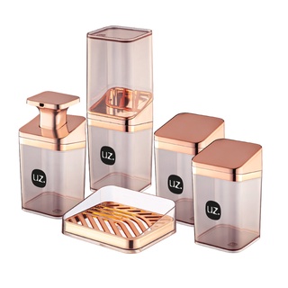Kit Bnaheiro 5 Peças Porta Escova Dispenser Saboneteira 2 Porta Algodao