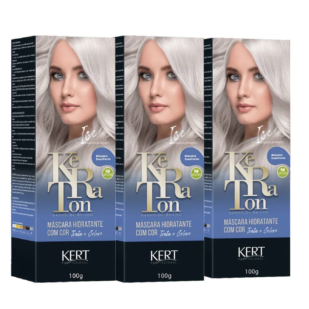 Tonalizante Keraton Ice Cinza Platinado - 3 Unidades - Kert | Shopee Brasil