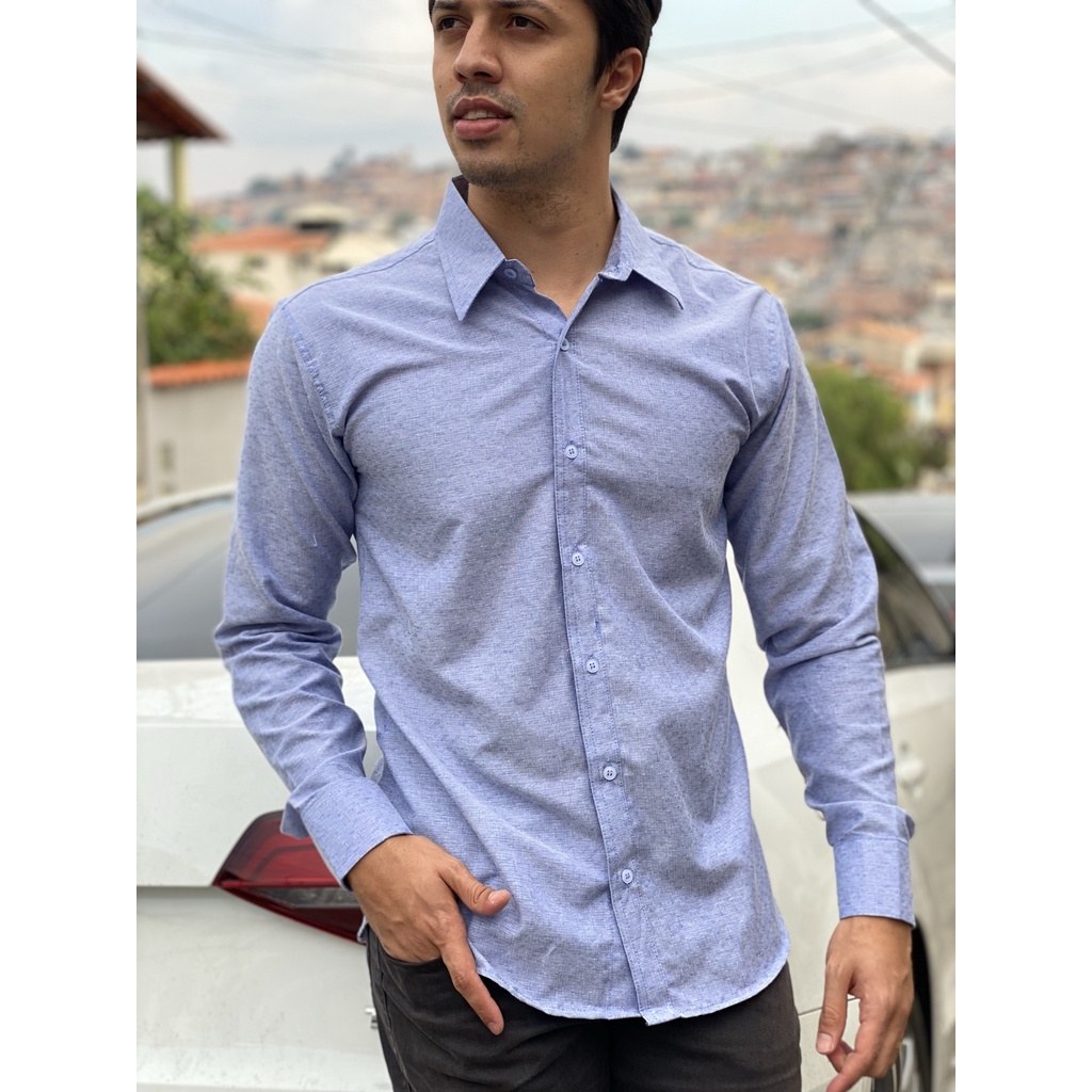 Camisas Social Masculina Slim 100% Algodão Texturizado Estilo Linho - P Ao GG Pronta Entrega No BRASIL