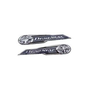 Par De Emblema Adesivo Tanque Moto Yamaha Drag Star 650 Dragstar Cromado Fundo Cinza
