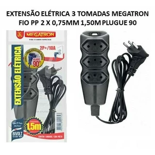 Extensão Elétrica 3 Tomadas Tripolar 90 Graus 1,5Metros Megatron