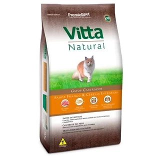 Ração Vitta Natural Gatos Castrados Frango e Cereais Integrais