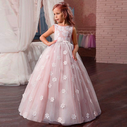 Longo formal da dama de honra adolescentes meninas vestido de renda  crianças traje princesa festa flor crianças roupas casamento noite 10 12  vestidos - AliExpress