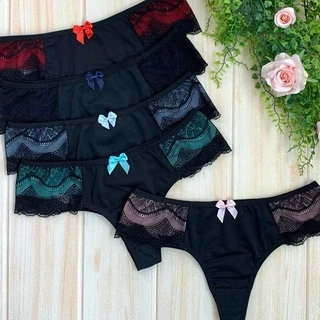 Kit 5 Calcinhas Tanga Fio Dental Renda Lingerie Revenda
